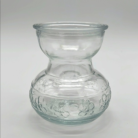 Other - Clear Glass Bulb Forcing Vase with Embossed Flower Motif